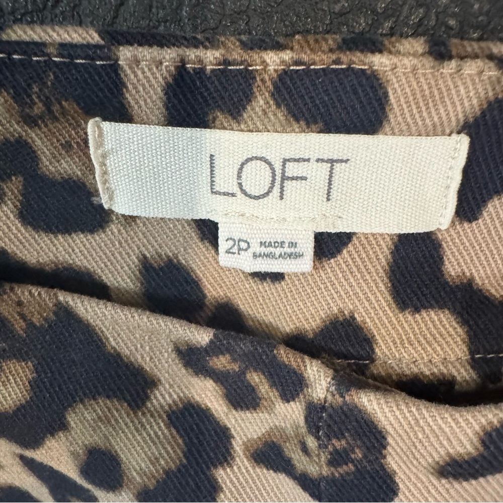 Loft Petite Ankle Flare Leopard Print Women's Pants - Picture 3 of 8